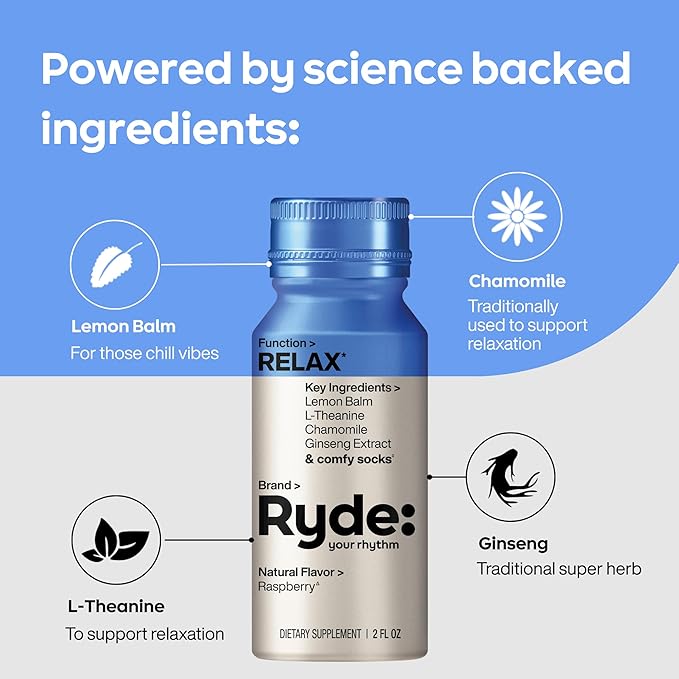 Ryde: Discovery Pack | Energize, Focus & Relax Shots | Green Tea Caffeine, Taurine, Ginseng, B Vitamins, L-Theanine, Lemon Balm, Chamomile | 0 Calories, 0 Sugar | Variety Pack – Try Them All (6 Pack)