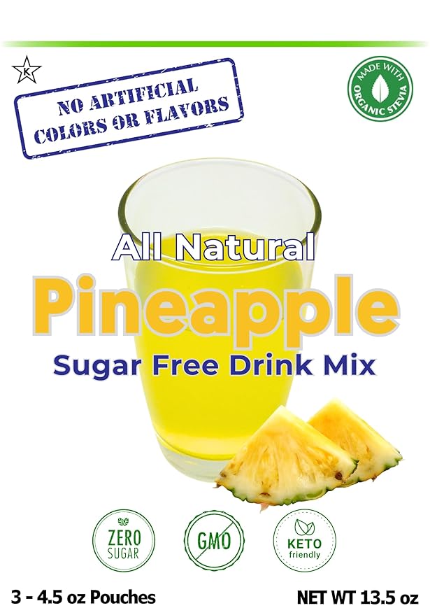 GramZero All Natural Pineapple Zero Calorie Sugar Free Drink Mix, Great For Nutrition Club Loaded Tea, Stevia Sweetened
