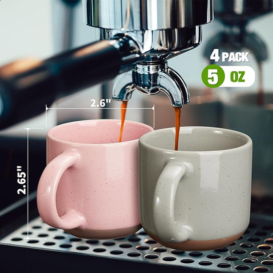 Morandi Color Ceramic Mini Espresso Cups Set of 6, 5 oz Expresso Mugs with Handle, Porcelain Coffee Mugs Demitasse Cups, Modern Style Cups, Microwave Dishwasher Safe Suit for Espresso Machine | Mini, Coffee Mugs, Demitasse Cups, Modern Style Cups