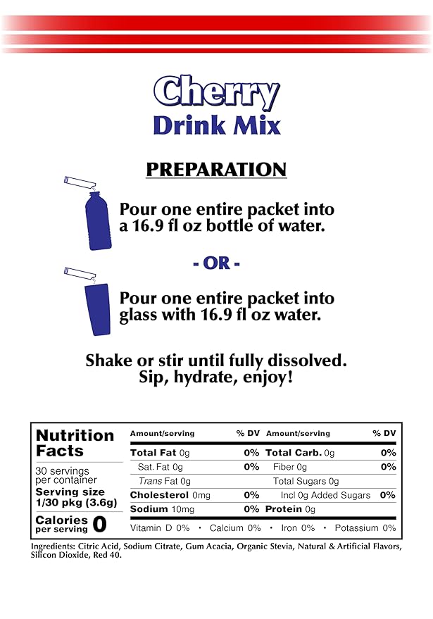 GramZero 2GO Sticks - Cherry, Zero Calorie Sugar Free Drink Mix, Stevia Sweetened, Great For Nutrition Club Loaded Tea To Go Kits