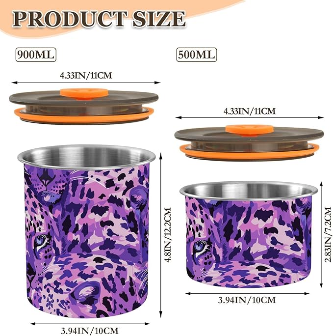 ALAZA Purple Leopard Print Airtight Coffee Bean Canister Customed 500ml Food Storage Containers with Lids For Gournd, Tea, Sugar, Flour, Rice, Cereal, Candy Cookie Jar