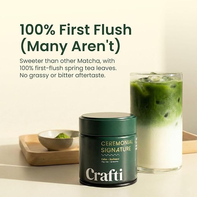 Crafti Signature Ceremonial Grade Matcha Powder | 100% First Harvest | Unsweetened Authentic Japanese Matcha Green Tea Powder from Uji, Kyoto (75g / 2.65oz)