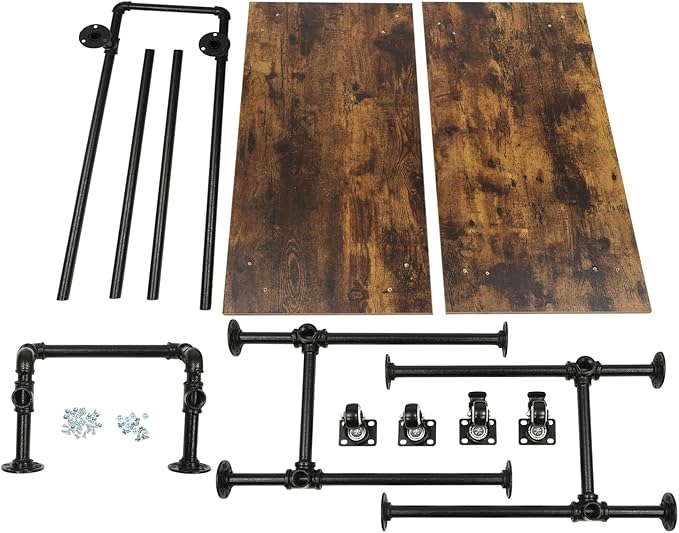 Industrial Bar Cart with Wheels, 2-Tier Rolling Kitchen Serving Cart, Mobile Wine Rack Storage Cart with Locking Casters for Home Bar Cafe Office