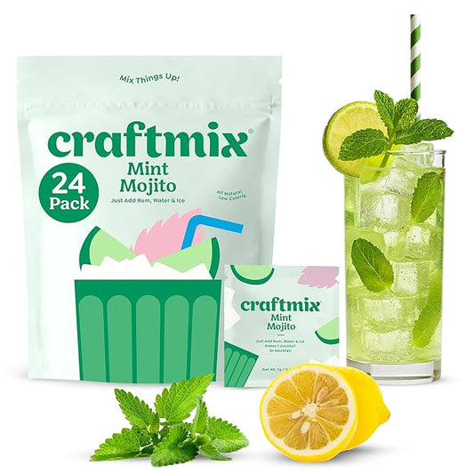 Craftmix Mint Mojito Cocktail & Mocktail Drink Mixer, Skinny Mixes - Water Flavoring Packets - Made With Real Fruit - Vegan Low-Carb, Low-Sugar, Non-GMO, Dairy Free, Gluten Free, 24 Pack