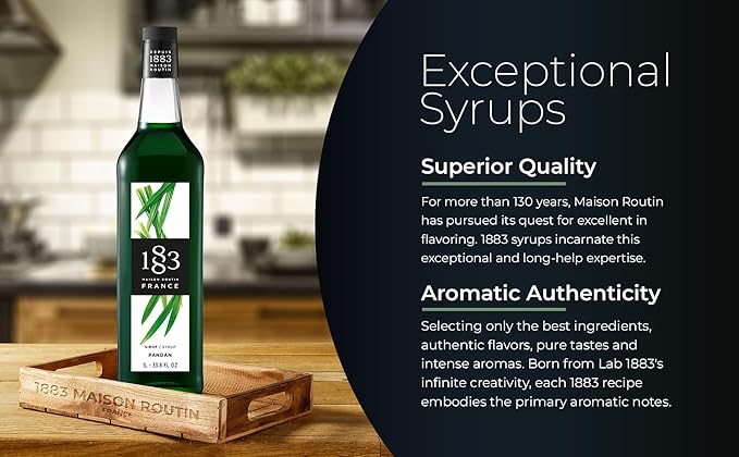 1883 Pandan Syrup for Drinks, Made in France, 1 Liter Plastic Bottle