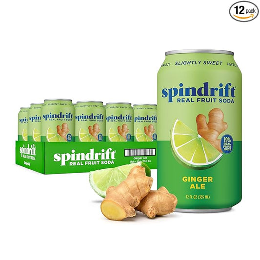 Spindrift Soda Ginger Ale Soda Made with Real Squeezed Fruit 12 Pack Case