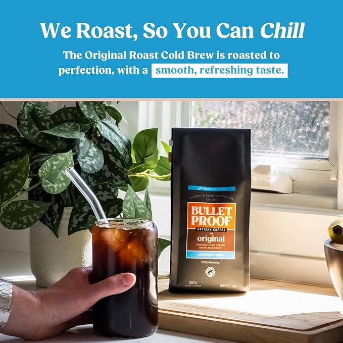 Bulletproof Original Cold Brew Coffee, Medium Roast Coarse Ground, Clean and Tested for Toxins, Smooth Artisan Coffee for Cold Brew Iced Coffee, 12 oz (2 Pack)