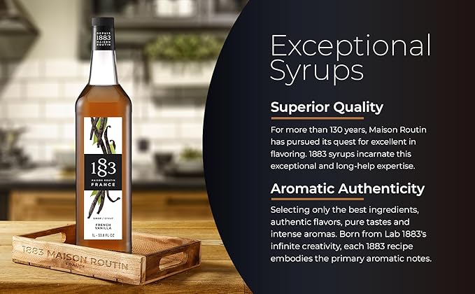 1883 French Vanilla Syrup for Coffee and Drinks – Made in France, Premium Flavoring, 1 Liter Glass Bottle