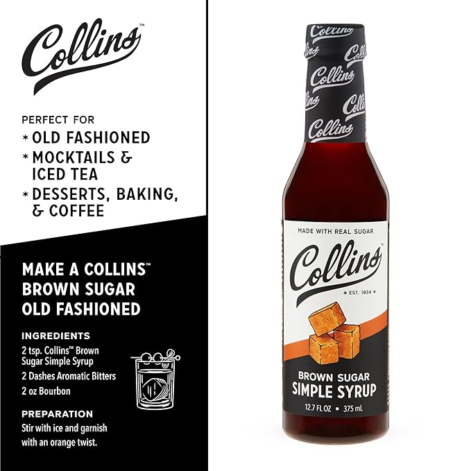 Collins Brown Sugar Syrup - Simple Syrup for Cocktails, Brown Sugar Coffee Syrup - Cocktail Syrup 12.7oz Set of 1