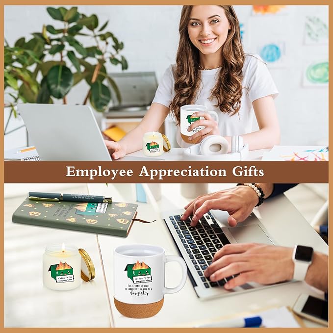 4 Pcs Funny Dumpster Gag Gifts Set for Coworker Employee Valentines Day Emotional Dumpster Notebook Mug Ballpoint Pen Scented Candle Appreciation Gift for Work Team Staff Teacher Nurse Boss