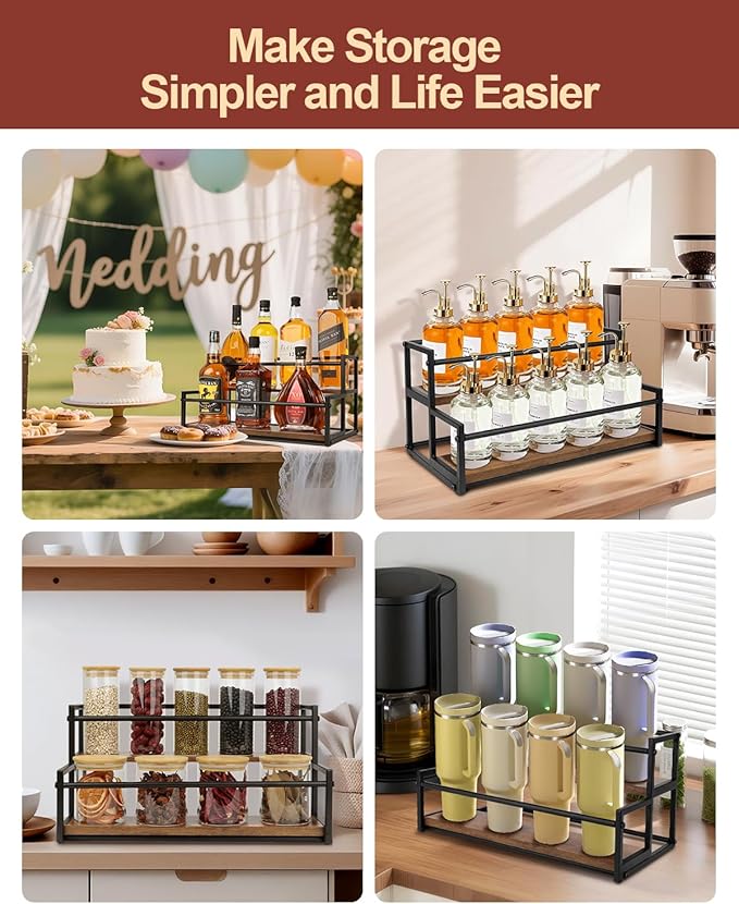 2 Pack Coffee Syrup Organizer Stand, 2-Tier Syrup Holder Rack for Coffee Bar Accessories & Liquor Bottle Display Shelf, Space-Saving Coffee Station Organizer for Syrup, Liquor, Dressing