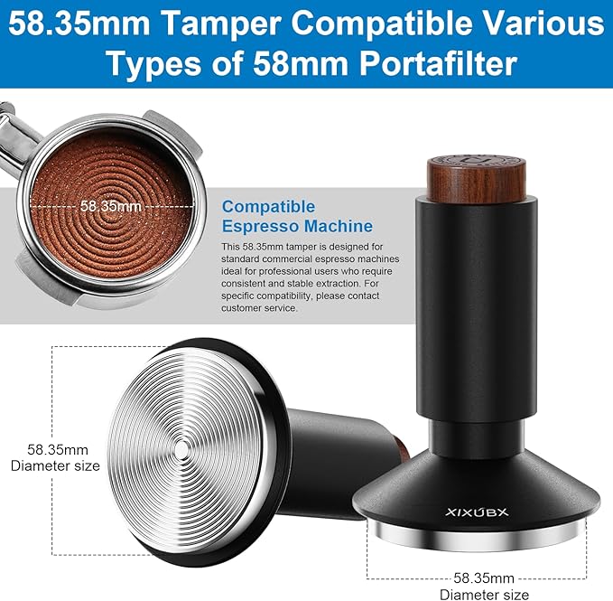 XIXUBX 58.35mm Espresso Tamper & Magnetic WDT Tool, Barista Cofee Tamper with Spring Loaded, Anodized Aluminum Alloy Handle, Stainless Steel Corrugated Base with Cover for Portafilter Basket