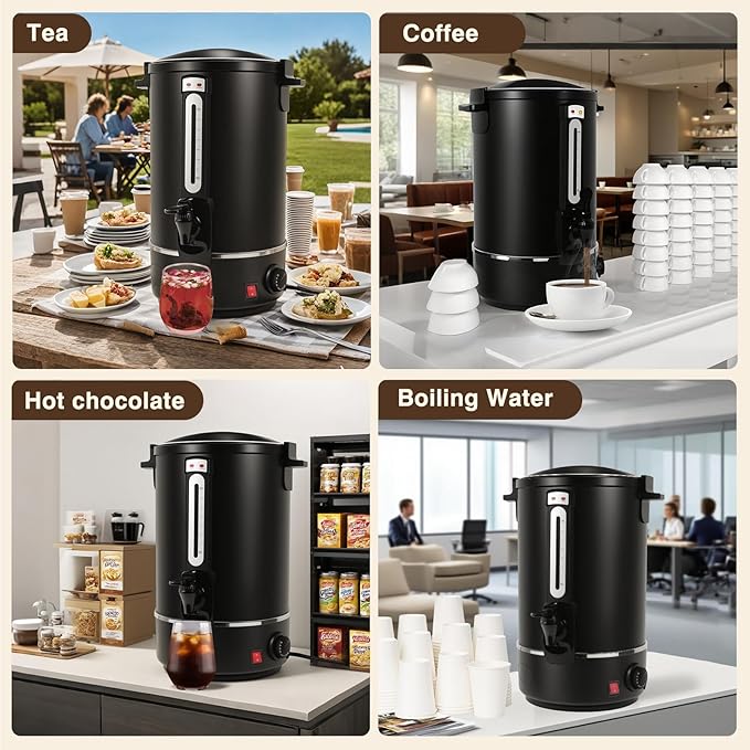 Nalison Commercial Coffee Urn, 110-Cup 16L Fast Brew Stainless Steel Hot Beverage Dispenser ，Electric Hot Water Urn for Wedding, Party, Catering with Easy Cleaning. Black Dispenser (Double Wall)