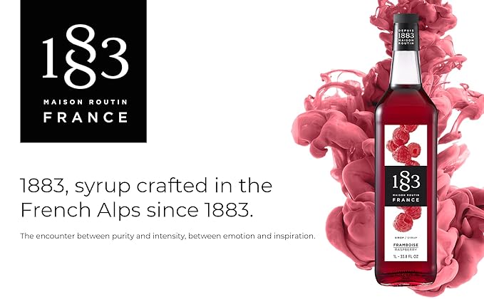 1883 Raspberry Syrup for Drinks, Made in France, 1 Liter Glass Bottle