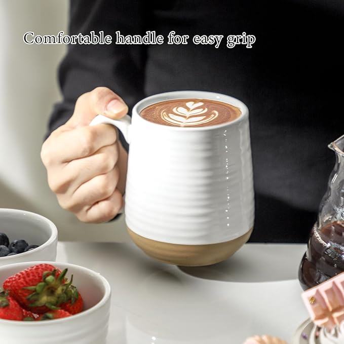 HASENSE Coffee Mugs Set of 4, 15 oz Ceramic Coffee Cups with Comfortable Handle, Large Tea Cups for Coffee, Soup, Latte, Mug Set Gift for Wedding, Microwave and Dishwasher Safe, White
