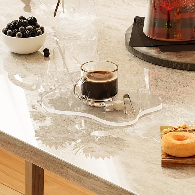 Acrylic Desk Coaster Decorative Plates, Clear Cloud Shape bar Drink Coasters, Coffee Cup Coaster for Desk Accessories Office Home Decor，Perfect for Tabletop, Coffee Table, Kitchen, Bar(Clear)
