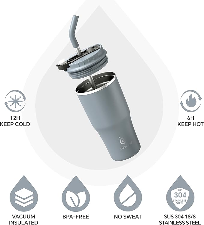 Ideus Insulated Tumbler with Lid and Straw 18 oz, Stainless Steel Double-Wall Vacuum Leak-Proof Travel Coffee Mug, Cup Holder Friendly, Ultimate Gray