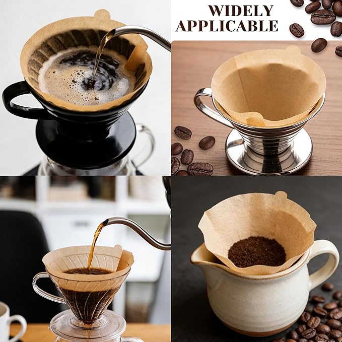 MACLUD 100 Count #4 Cone Coffee Filters 8-12 Cup with Coffee Stirring Spoons, Unbleached Natural Disposable Size 4 Coffee Filters Cone, Durable Tear-Resistant for Pour Over and Drip Coffee Machines