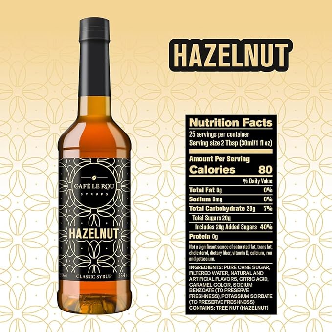NEW Café Le Rou Hazelnut Classic Syrup - 25.4 oz, 1 Pack with 1 Gold Pump Dispensers 25.4 Fl Oz (Pack of 1)
