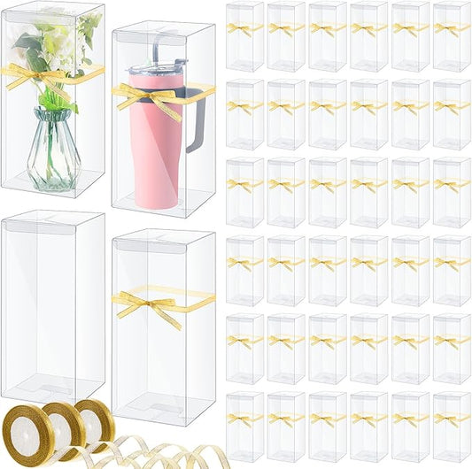 50 Pcs Mug Gift Boxes Clear Tumblers Packaging Box with Ribbon for Sublimation Tumblers Compatible with Stanley 11oz 12oz 15oz 20oz 30oz 40oz(12.6 x 5.5 x 4.3 Inch)