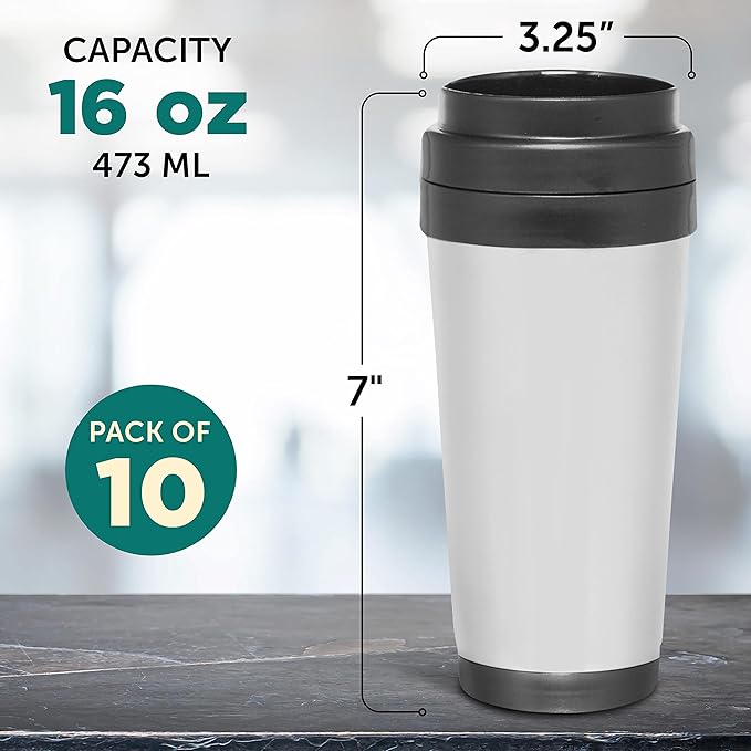 DISCOUNT PROMOS Insulated Stainless Steel Travel Mugs 16 oz. Set of 10, Bulk Pack - Perfect for Iced Coffee, Soda, Other Hot & Cold Beverages - Stainless Steel
