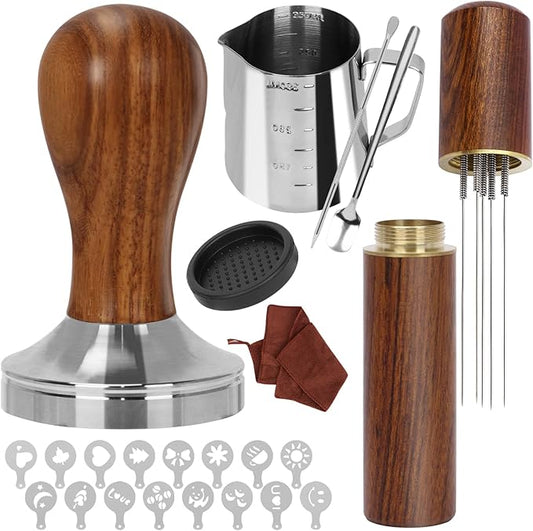 Y-Step 58mm Espresso Accessories Kit, 23 PCS Coffee Tamper Set Barista Tools Kit, with Sandalwood Espresso Tamper, Coffee Stirrer, Frothing Pitcher, Tamper Mat, Latte Art Pen for Espresso Machine