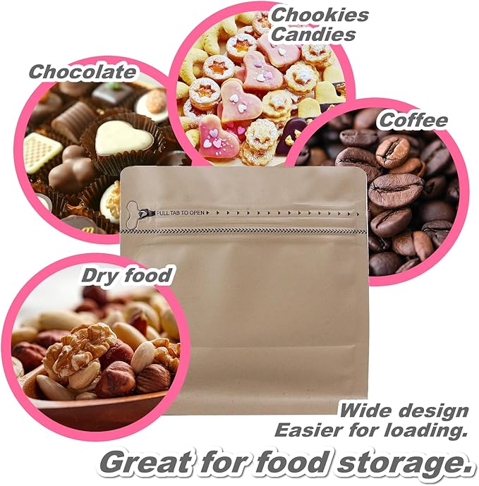 60 Pack High Barrier Stand-Up Coffee Bean Bags with Vented Valve Matte Metallic Heat-Sealable & Resealable Solid Color Pouches (Square,5.3 * 5.5 inch,1/4 lb,Light Brown)