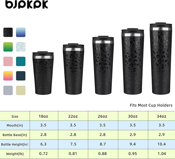 BJPKPK 22oz Insulated Tumbler With lid And Straw Stainless Steel Tumblers Travel Coffee Mug Reusable Thermal Cup,Black Leopard