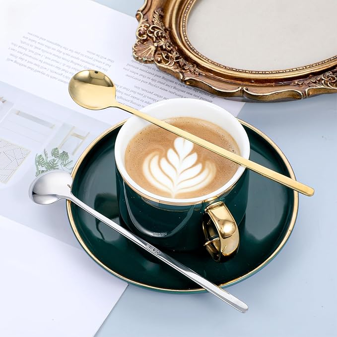 4 PCS Coffee Spoons Stainless Steel, 6.7 Inch Hot Chocolate Spoons Gold and Silver Cocktail Spoon, Tiny Ice Cream Spoon Tea Silver, Coffee Bar Accessories for Christmas Stirring Tea Desserts, Etc