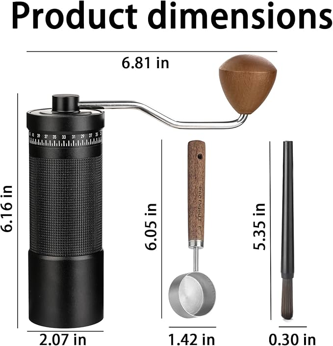 Manual Coffee Grinder with Stainless Steel Conical Burr, Hand Coffee Grinder with External Adjustable Grind Setting for Espresso (Black)