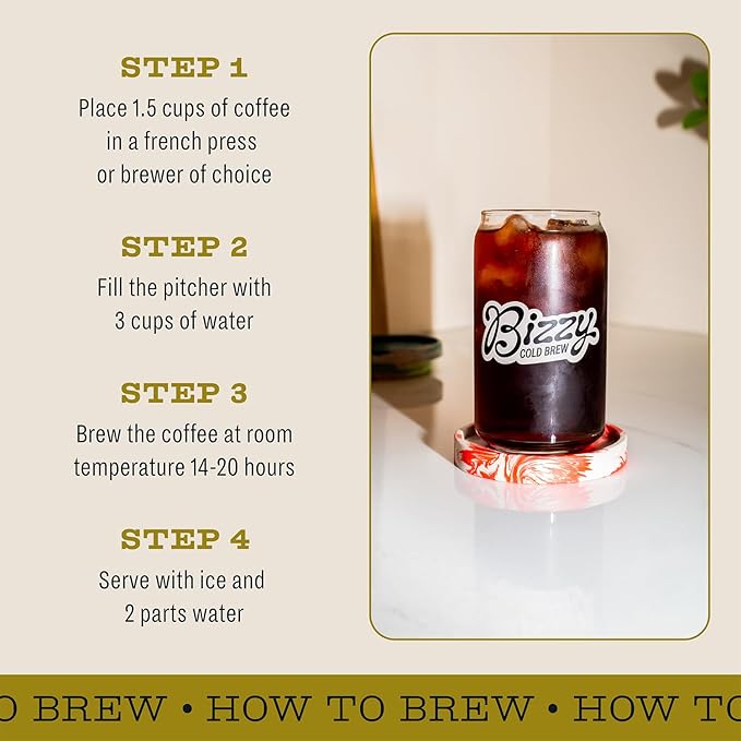 Bizzy Organic Cold Brew Coffee | Light & Bright Blend | Coarse Ground Coffee | Light Roast | Micro Sifted | Specialty Grade | 100% Arabica | 1 LB