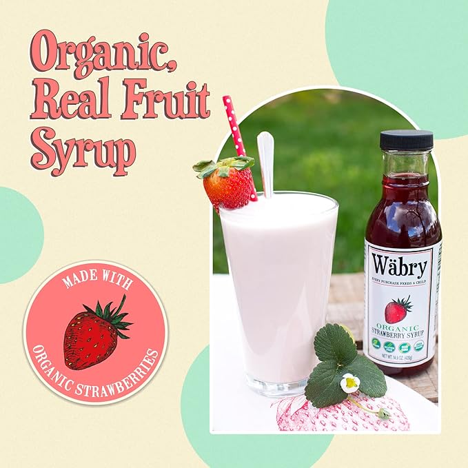 Wäbry Organic Strawberry Syrup – 14.9oz (420g), Natural Fruit Syrups for Drinks, Coffee, Shaved Ice and Ice cream, Vegan, Non-GMO, Gluten-Free Snow Cone Syrup – BPA-Free Plastic Bottle