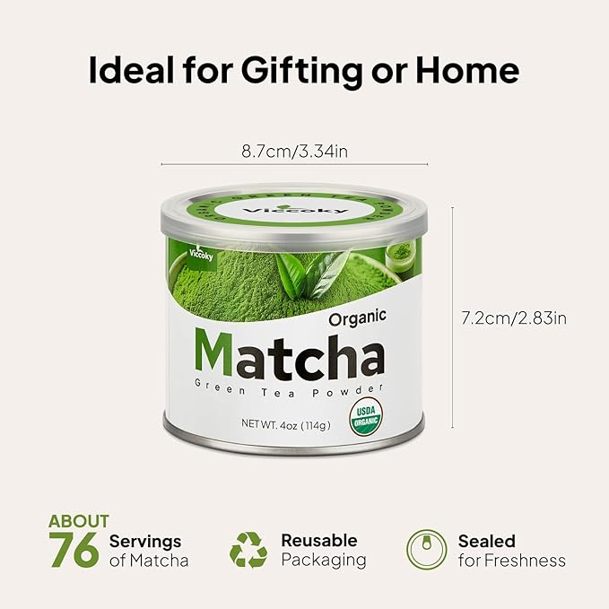 Viccoky Culinary Matcha Powder 4oz(Tin) | Pro-Baking Grade | USDA Organic | Sugar-Free | Bulk Matcha Green Tea Powder for Cookies Cakes Smoothies
