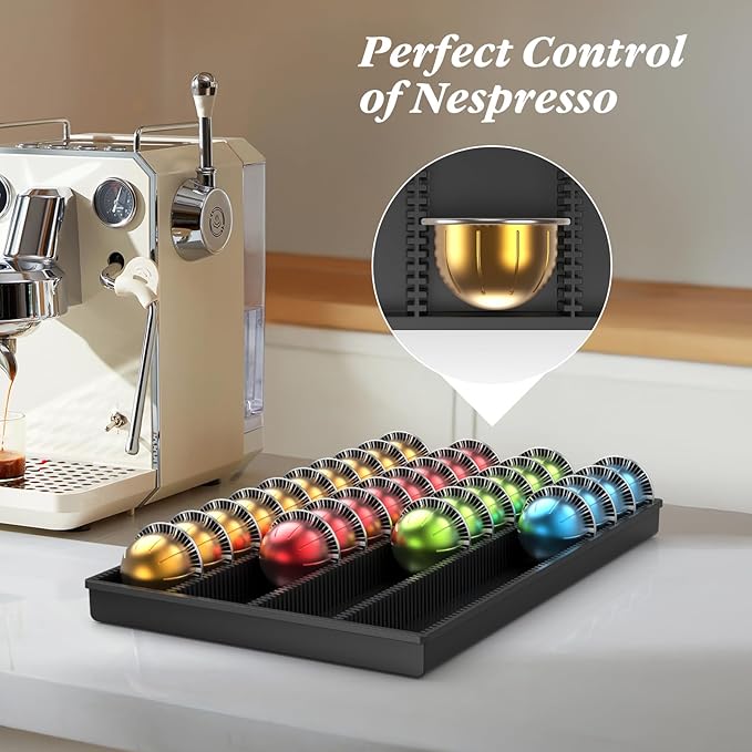 Coffee Pod Storage Holder Drawer Insert for Counter Compatible Nespresso Vertuo Vertuoline Capsules for Home, Office, Coffee Station（black）