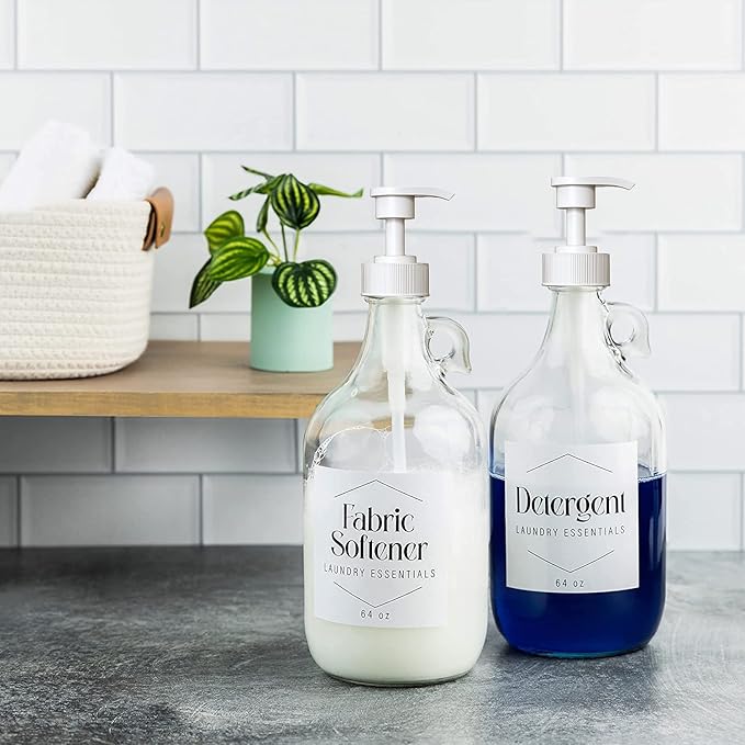 Gallon Pump Dispenser for Glass Jugs or Plastic Bottles - Compatible with Listerine Pump 1-1.5L Bottle Heavy-Duty Commercial Grade for Syrup, Soap, Condiments, Detergent - Pack of 6 White Pumps