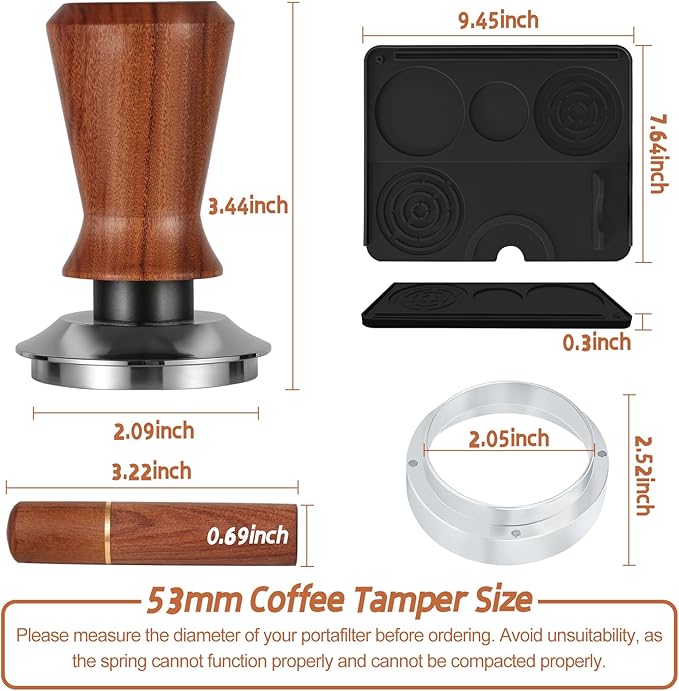 53mm Espresso Accessories Kit Spring Loaded Calibrated Espresso Tamper Espresso Tamping Mat Wdt Tool Dosing Funnel Set Coffee Tamper Espresso Machine Accessories for 53 mm Portafilter Barista Tool