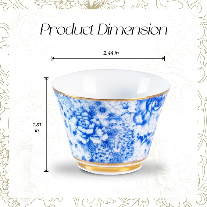 KAMMAK Ceramic Teacups - 65ml/2oz Coffee Cup - Set of 2 Hand-Painted Ceramic Cups - Small Vintage Mate Cup - Cute Mugs for Women - Ideal for Birthday, Afternoon Tea & Housewarming Gifts