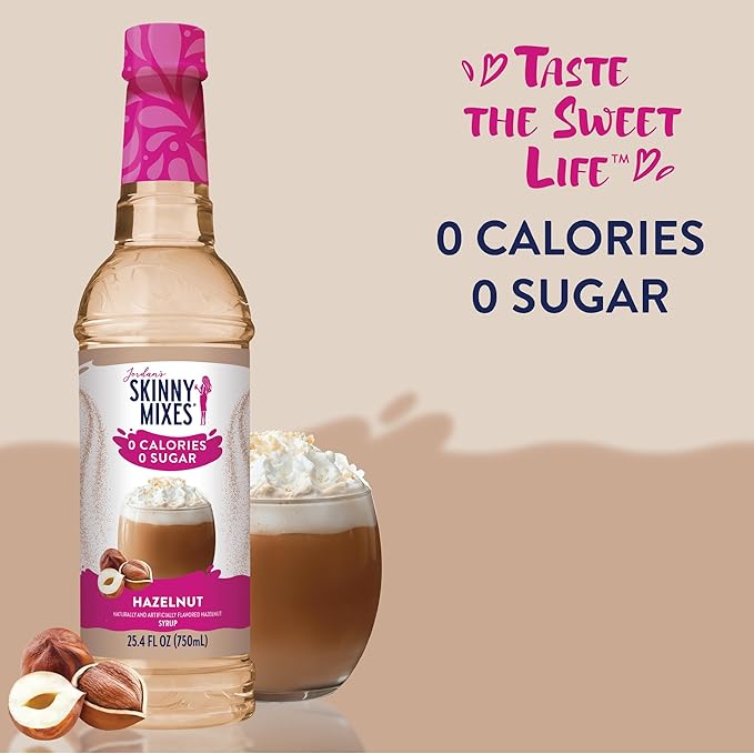 Jordan's Skinny Mixes Sugar Free Coffee Syrup, Hazelnut Coffee Flavoring Syrup, Zero Calorie Drink Mix, Lattes, Baking, Protein Shake or Cocktail, Dairy & Gluten Free, Kosher, 25.4 Fl Oz