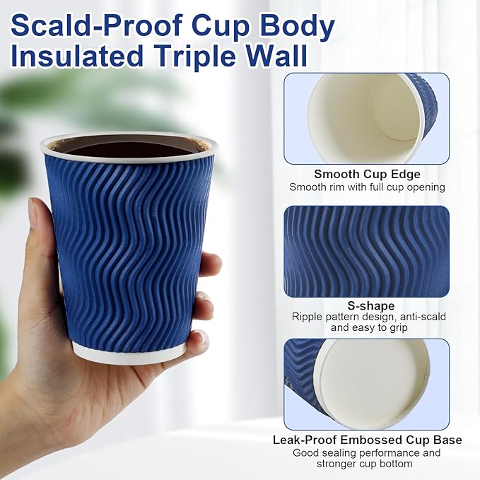Coffee Cups, 120 Pack 12 oz Disposable Insulated Paper Cups, Corrugated Kraft Ripple Wall Cup Suitable for Hot and Cold Drinks