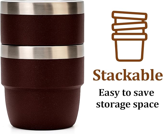 Zenbo 4 oz Espresso/Coffee Cups, Ceramic-Lined Double Wall Vacuum Insulated 18/8 Stainless Steel, Stackable & Dishwasher Safe, Space-Saving, Compatible with Most Espresso & Coffee Makers, 2 Pack