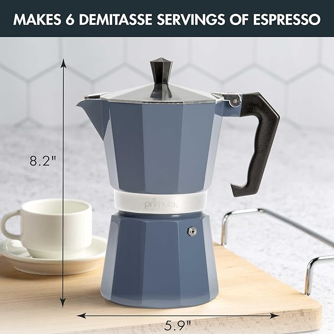 Primula Classic Stovetop Espresso and Coffee Maker,Moka Pot for Italian and Cuban Café Brewing,Greca Coffee Maker,Cafeteras,6 Espresso Cups,Blue,(Pack of 4)