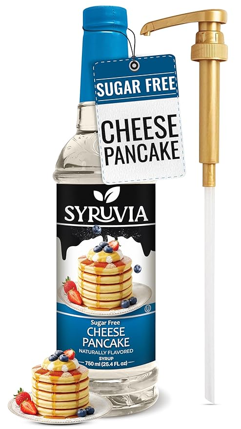 Syruvia Sugar Free Coffee Syrup, Cheese Pancake Flavored Syrup for Drinks, Lattes and Desserts – 25.4 fl oz, With Pump