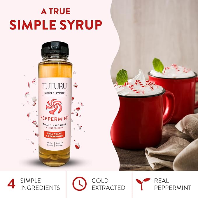 Peppermint Agave Simple Syrup for Coffee, Cocktails, Matcha - Sweetened with Agave Nectar - Infused with Real Peppermint Leaf - 13.5 oz
