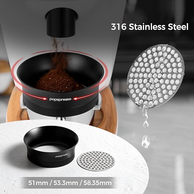 V3 Magnetic Espresso Dosing Ring & 316 Stainless Steel Puck Screen, 3cm High No Mess Coffee Dosing Funnel, Even Extraction Filter, Fits 51mm Tamper, Distributor & Portafilters