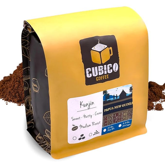 Papua New Guinean Coffee, Ground Coffee, Premium Papua New Guinea Kunjin Single Origin Fresh Roasted Ground Coffee | Cubico Coffee | 12 Ounce Bag