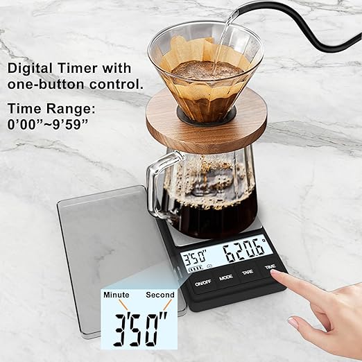 Scale for Coffee with Timer, 1000g /35oz, Accuracy 0.1g, Espresso Scale for Both Pour Over and Espresso Machine, Unit in Gram and Ounce, Easy Control Timer, Mini Scale for Coffee