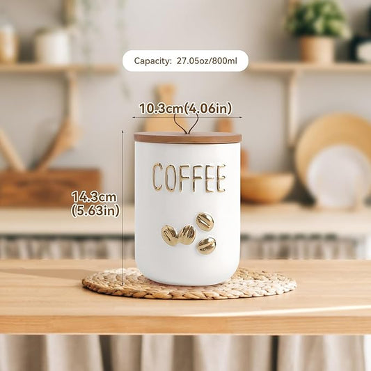 Ceramics Coffee Canisters with Airtight Lids, Simple Style Coffee Bean Storage for Kitchen Countertop, White Coffee Container for Ground Coffee Holder (27.05oz/800ml)