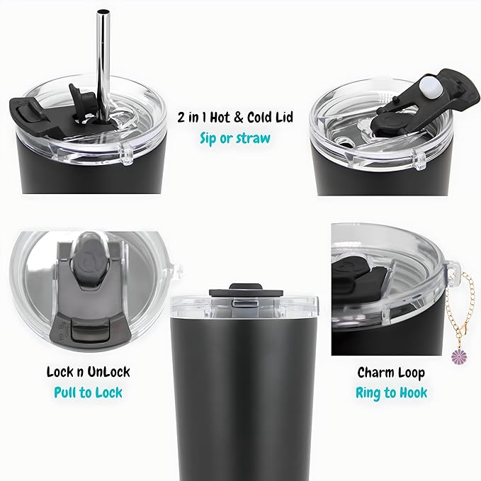 Drinco - 20 oz Stainless Steel Tumbler | Double Walled Vacuum Insulated Mug With Lid, 2 Straws, For Hot & Cold Drinks (20oz Chupa)
