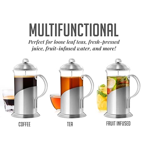 OVENTE French Press Coffee Maker 20 Ounce with Heat Resistant Borosilicate Glass, Stainless Steel Design and 4-Level Filter System, Portable Cold Brewer Pot for Travel, Camping or Gift, Silver FSL20S