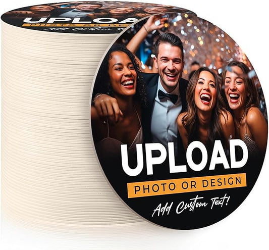 40 Pack, Personalized Drink Coasters, Custom Cardboard Coasters with Photo and Text, Design Your Own Coaster for Events, Parties, Bars, and Unique Gifts, 3.95" Round